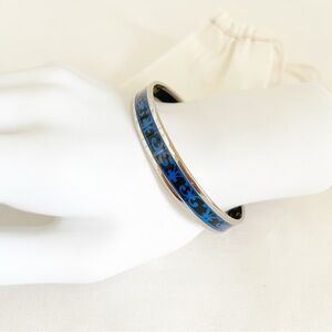 HERMES H25112336 GP Enamel Bang Silver 9 Blue Printed Bangle Bracelet